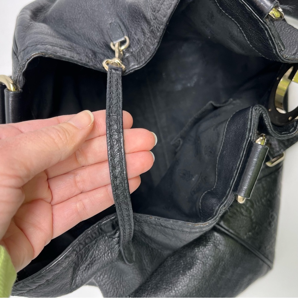 Vintage Gucci Charlotte GG Logo Monogram Shoulder Hobo Bag Tote Black Leather - Picture 9 of 14